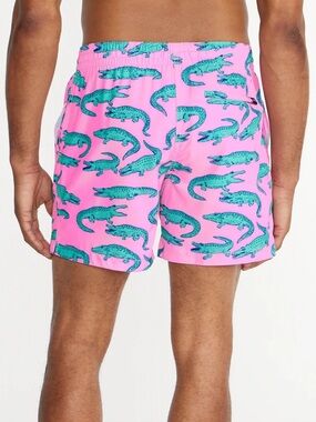 chubbies Pink Swim Trunks with Teal Alligator Print